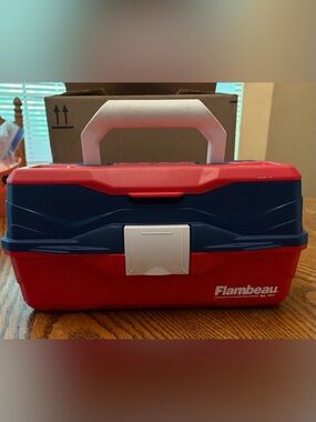 Flambeau Eagle Claw Fishing Tackle Box Red Blue 2-Tier Tray Vintage Style